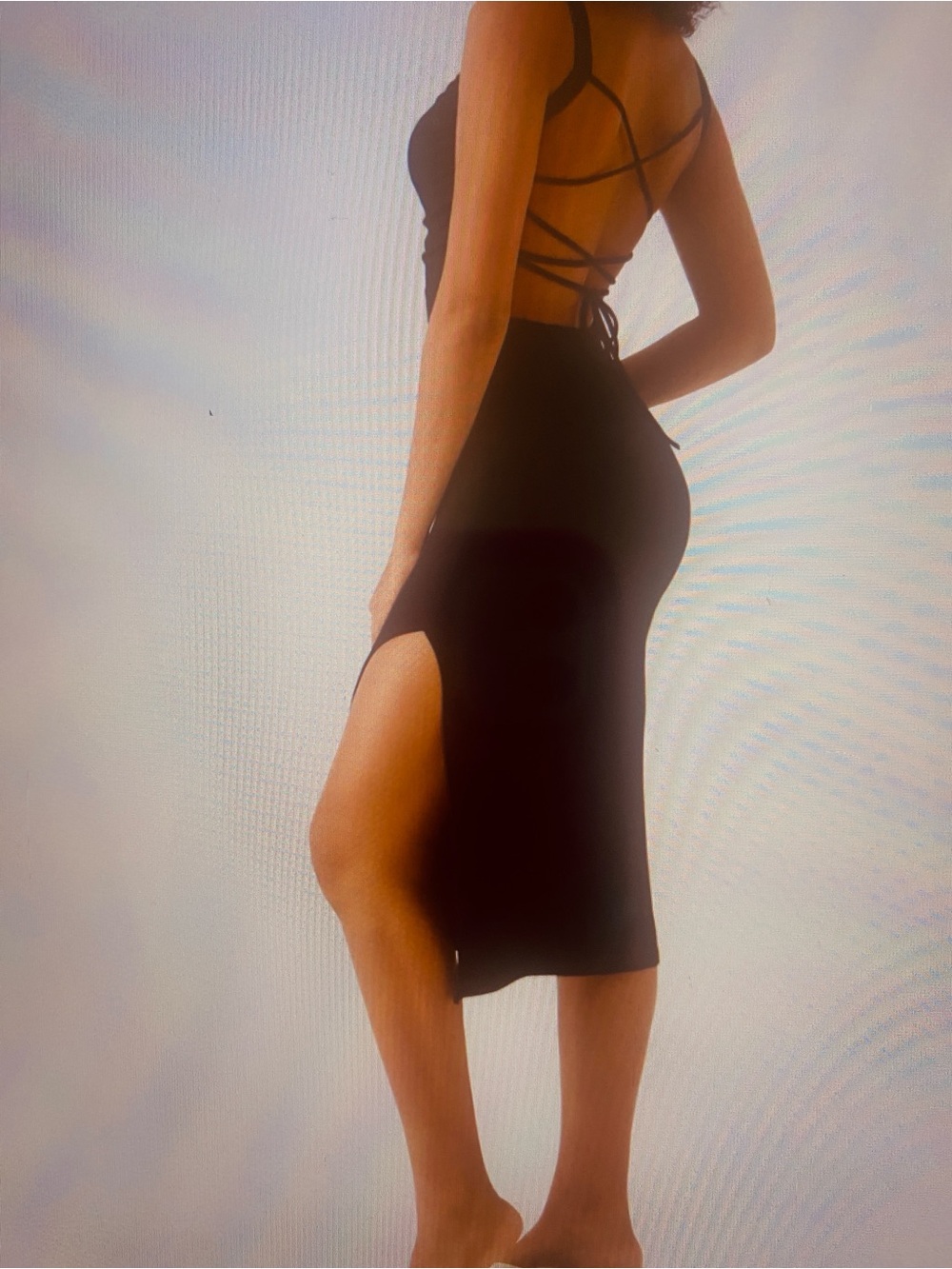 XSMALL. HALARA BACKLESS CRISSCROSS LACE UP SPLIT MIDI DRESS